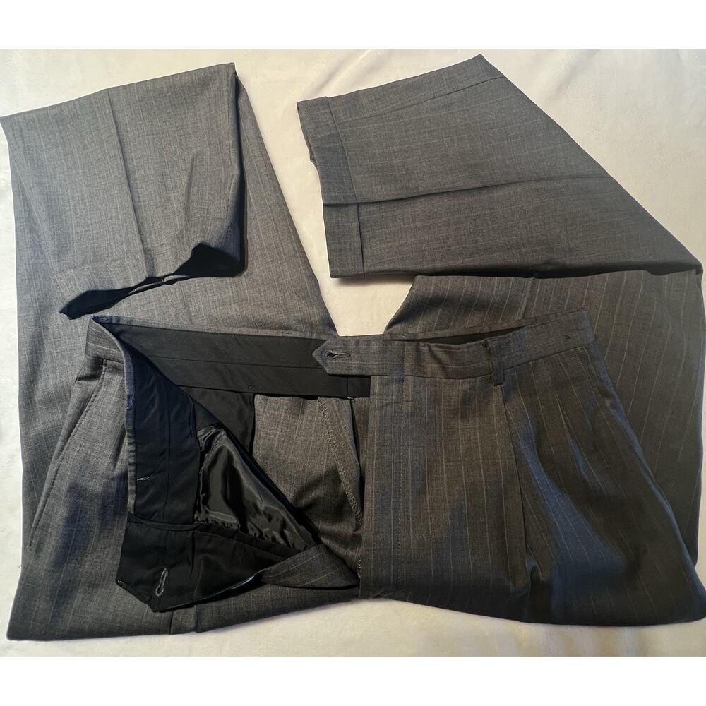 Hart Schaffner Marx 44L 37x30 Steel Gray Light Tan Stripe Suit Micro Hopsack - Picture 8 of 16